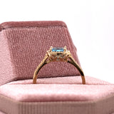 10K Yellow Gold .92CT Cushion Cut Blue Topaz and .13 Carat Total Weight Diamond Ring
