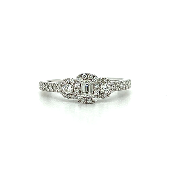 14K White Gold 1/2 Carat Total Weight Diamond Bridal/Engagement/Wedding/Anniversary 3-Stone Halo Ring