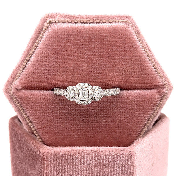 14K White Gold 1/2 Carat Total Weight Diamond Bridal/Engagement/Wedding/Anniversary 3-Stone Halo Ring