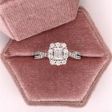 14K White Gold 1.00 Carat Total Weight Diamond Rectangular Halo Twisted Band Bridal Engagement Wedding Anniversary Ring