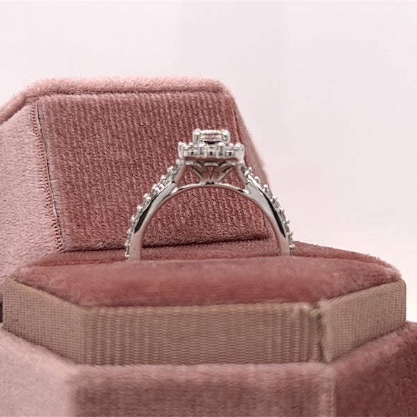 14K White Gold 1.00 Carat Total Weight Diamond Rectangular Halo Twisted Band Bridal Engagement Wedding Anniversary Ring