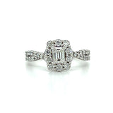 14K White Gold 1.00 Carat Total Weight Diamond Rectangular Halo Twisted Band Bridal Engagement Wedding Anniversary Ring