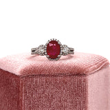 18K White Gold .52 Carat Total Weight Diamond &amp; 1.48CT Ruby Ring