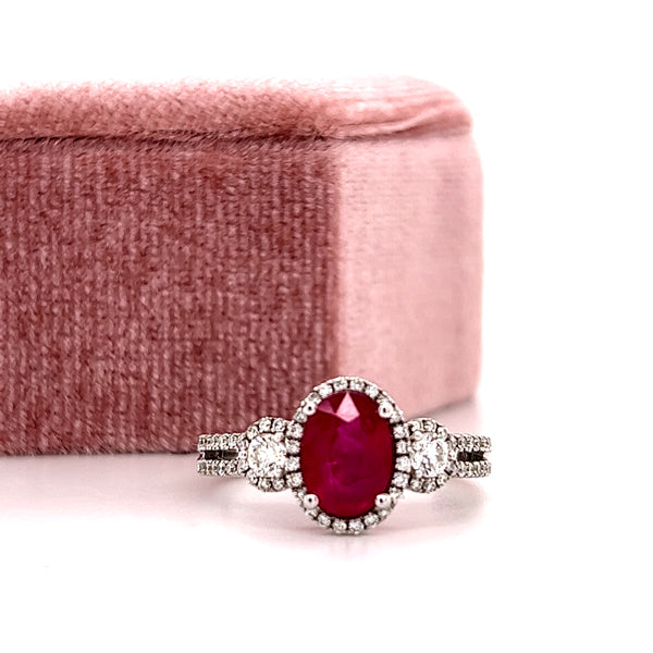 18K White Gold .52 Carat Total Weight Diamond &amp; 1.48CT Ruby Ring