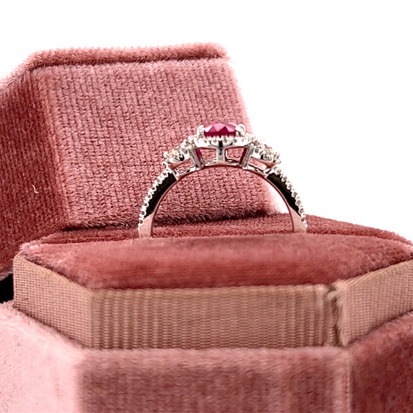 18K White Gold .52 Carat Total Weight Diamond &amp; 1.48CT Ruby Ring