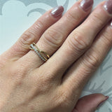 10K Yellow and White Gold 0.18 Carat Total Weight Diamond, Plain and Rope Criss Cross Band Ring