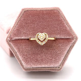 10K Yellow Gold Diamond Heart Within a Heart Bridal Engagement Promise Ring