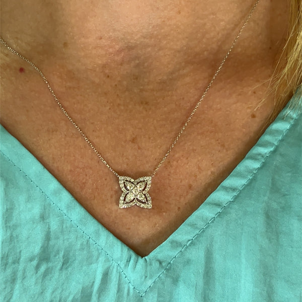 14K White Gold 1/2 Carat Total Weight (41) Diamond Clover Pendant