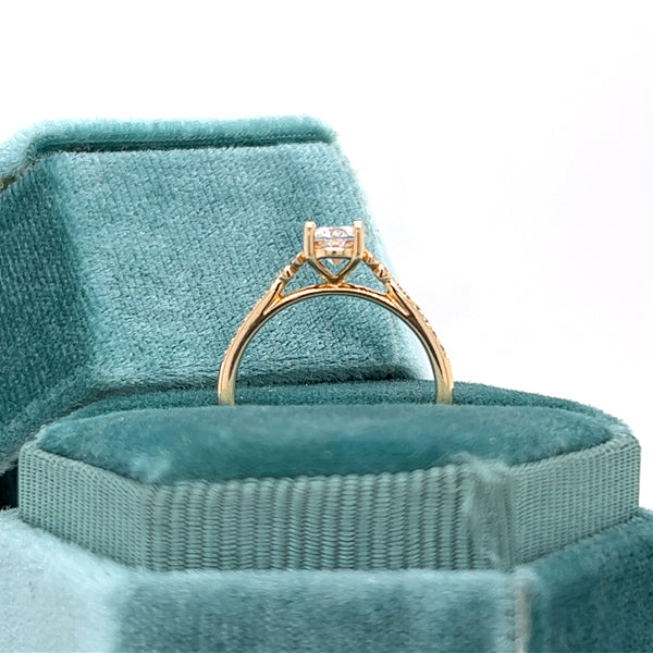 14K Yellow Gold .12 Carat Total Weight VS2-SI1 Clarity, FG Color Diamond 7x5mm Oval Center Semi Mount Bridal Engagement Ring
