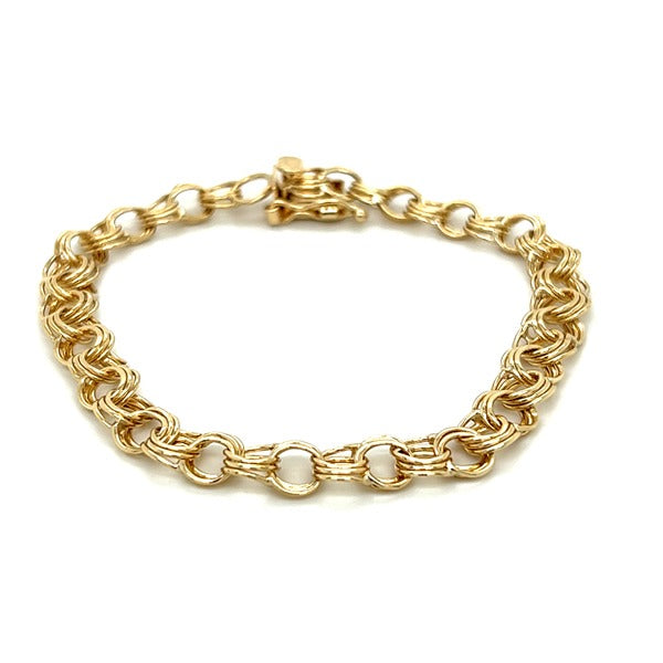 "Jin" 14K Yellow Gold Double Link Charm Bracelet 8" Estate OHTPP224
