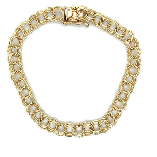 "Jin" 14K Yellow Gold Double Link Charm Bracelet 8" Estate OHTPP224
