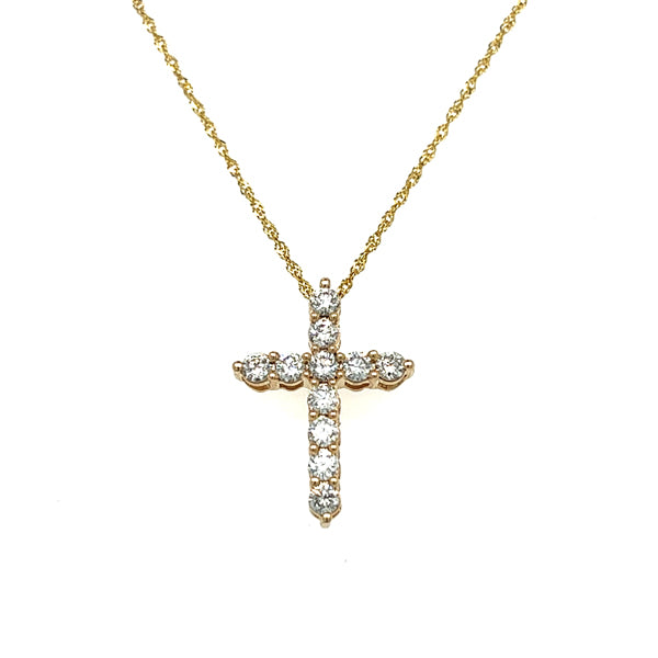 14K Yellow Gold 1/2 Carat Total Weight (11) Diamond Cross Pendant