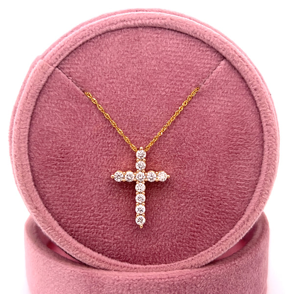 14K Yellow Gold 1/2 Carat Total Weight (11) Diamond Cross Pendant