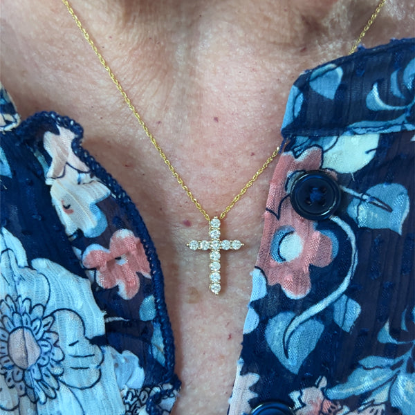 14K Yellow Gold 1/2 Carat Total Weight (11) Diamond Cross Pendant