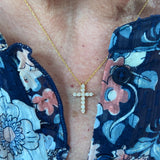 14K Yellow Gold 1/2 Carat Total Weight (11) Diamond Cross Pendant