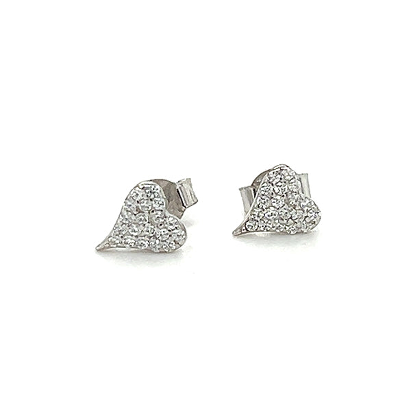 Sterling Silver Pavé Cubic Zirconia Heart Earrings