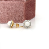 10K Yellow Gold 1/4 Carat Total Weight Diamond and 5mm Pearl Earring