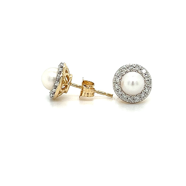 10K Yellow Gold 1/4 Carat Total Weight Diamond and 5mm Pearl Earring