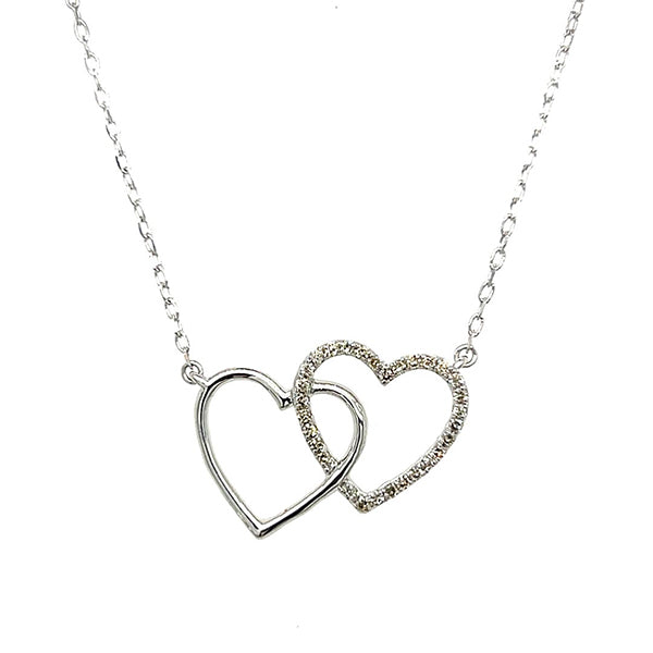 Sterling Silver Double Interlocking Heart Pendant with 1/10 CTW Diamonds