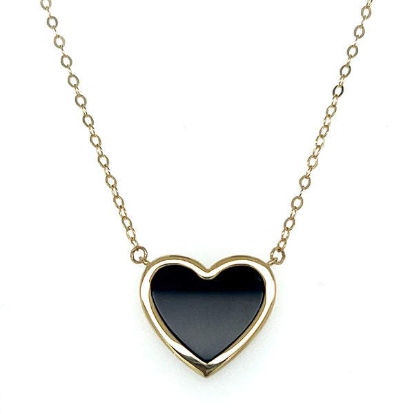 14K Yellow Gold Onyx Heart Necklace