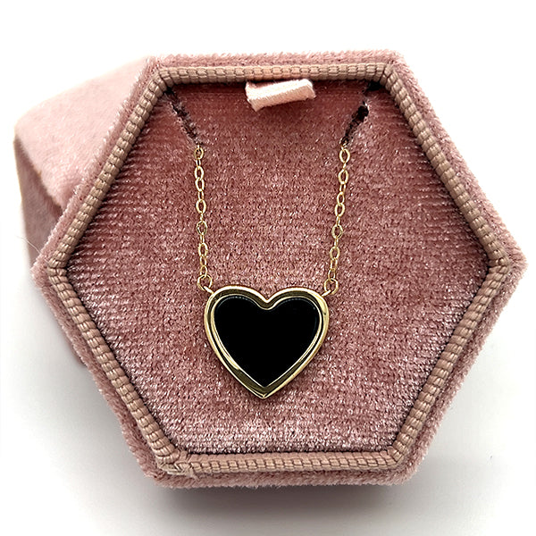 14K Yellow Gold Onyx Heart Necklace