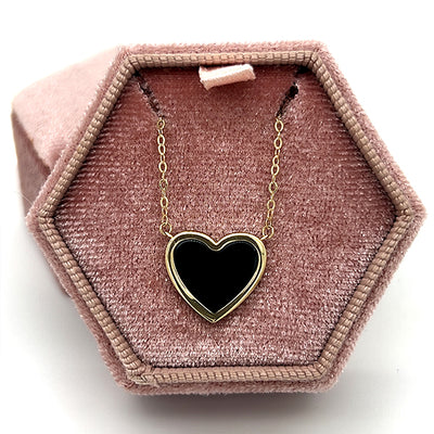 14K Yellow Gold Onyx Heart Necklace