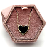 14K Yellow Gold Onyx Heart Necklace