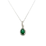 14K White Gold .24 Carat Total Weight Diamond and .80CT Emerald Pendant Necklace on 18" Chain