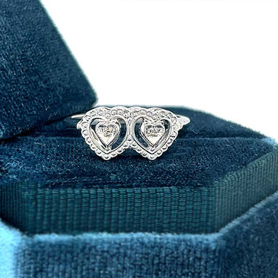 10K White Gold Two Diamond Double Heart Ring Estate BT923PP