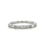 14K White Gold .16 Carat total Weight (3) Baguette and .17 Carat Total Weight (12) Round Diamond Wedding Anniversary Stackable Band Ring Set