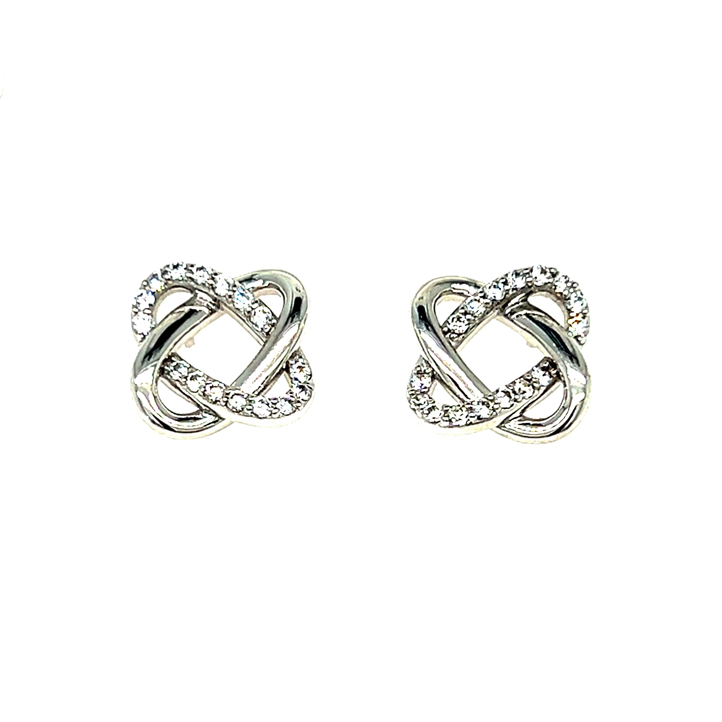 Sterling Silver Interlocking Ovals Cubic Zirconia Earrings