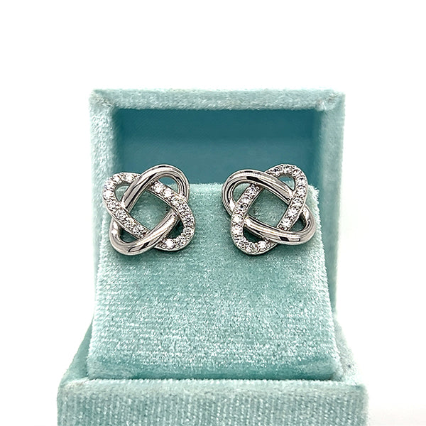 Sterling Silver Interlocking Ovals Cubic Zirconia Earrings