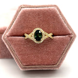14K Yellow Gold Diamond and Green Sapphire Ring