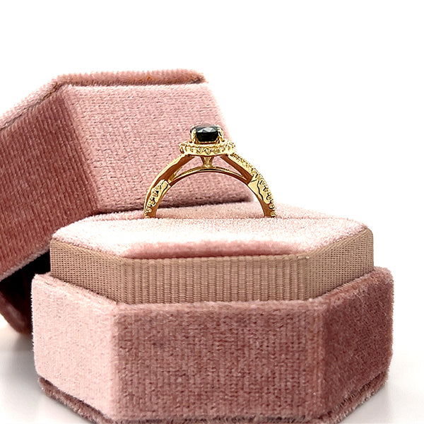 14K Yellow Gold Diamond and Green Sapphire Ring