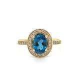 10K Yellow Gold London Blue Topaz and 0.15 Carat Total Weight Diamond Ring