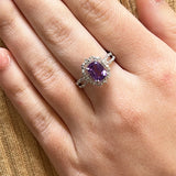 14K White Gold Oval Amethyst and 0.22 Carat Total Weight Diamond Ring