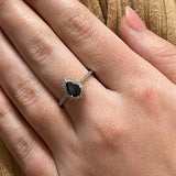 10K White Gold Pear-Shaped Sapphire and 0.20 Carat Total Weight Diamond Ring