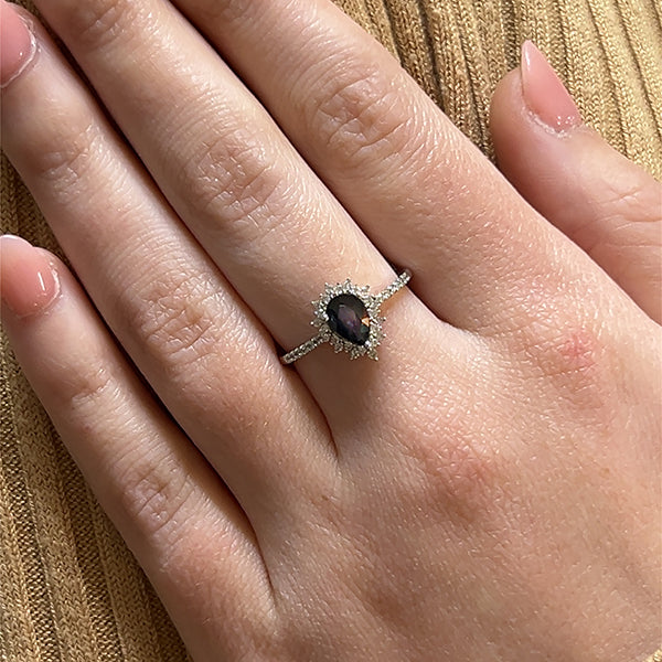 10K White Gold Pear-Shaped Sapphire and 0.20 Carat Total Weight Diamond Ring