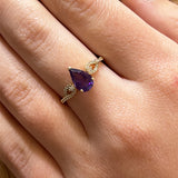 14K Yellow Gold Pear-Shaped Amethyst and 0.15 Carat Total Weight Diamond Ring