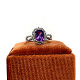 14K White Gold Oval Amethyst and 0.22 Carat Total Weight Diamond Ring