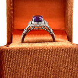 14K White Gold Oval Amethyst and 0.22 Carat Total Weight Diamond Ring