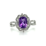 14K White Gold Oval Amethyst and 0.22 Carat Total Weight Diamond Ring