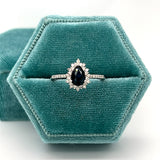 10K White Gold Pear-Shaped Sapphire and 0.20 Carat Total Weight Diamond Ring