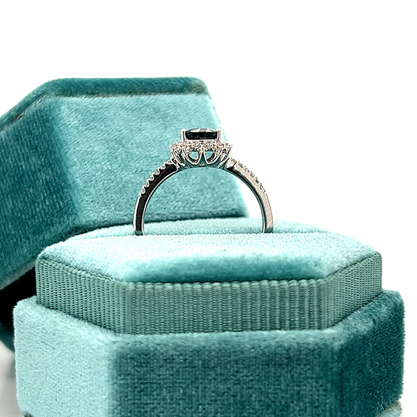 10K White Gold Pear-Shaped Sapphire and 0.20 Carat Total Weight Diamond Ring