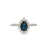 10K White Gold Pear-Shaped Sapphire and 0.20 Carat Total Weight Diamond Ring