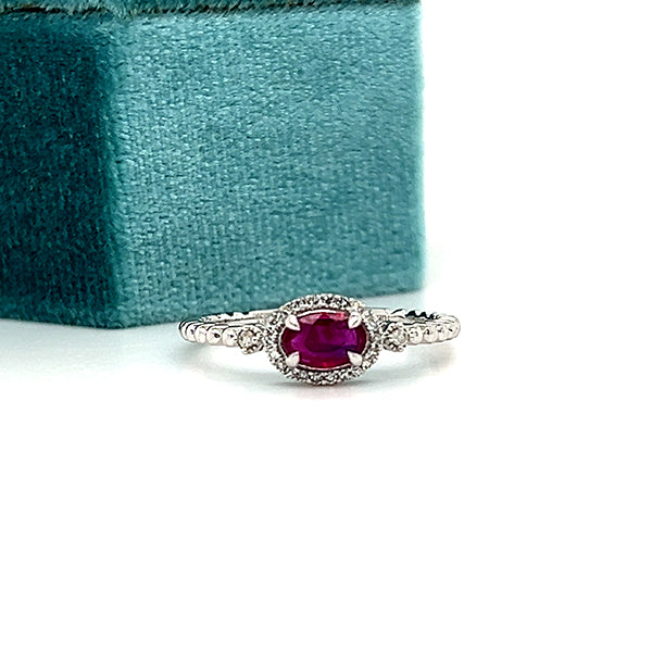 10K White Gold 0.50CT East to West Ruby and Diamond Ring