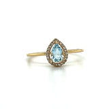 10K Yellow Gold Pear-Shaped Aquamarine and Diamond Halo Ring