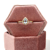 10K Yellow Gold Pear-Shaped Aquamarine and Diamond Halo Ring