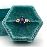 14K Yellow Gold Pear-Shaped Amethyst and 0.15 Carat Total Weight Diamond Ring