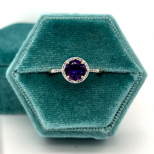 10K Yellow Gold Amethyst and Diamond Ring